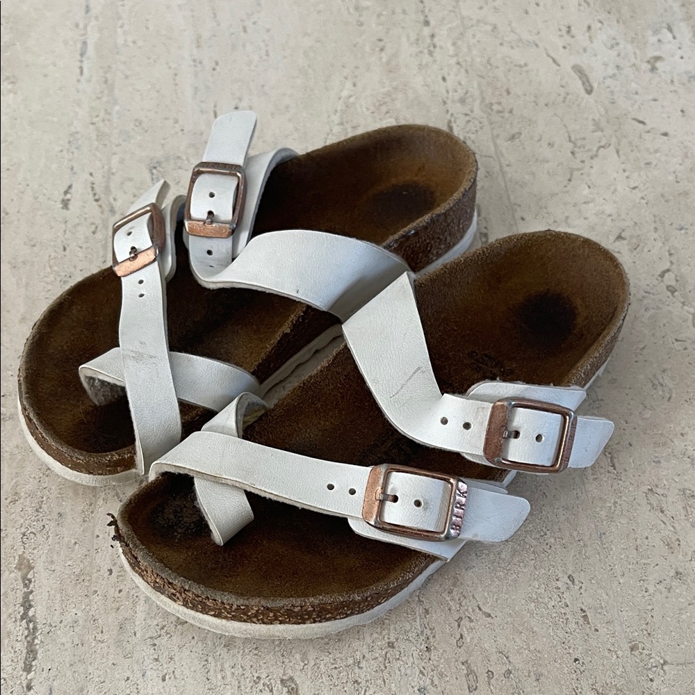 Birkenstocks White Strappy Sandals with Buckles